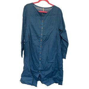 Linen Kimmy Blue Button-Up Tunic Dress W/Pockets By Embellish Size M NWT
